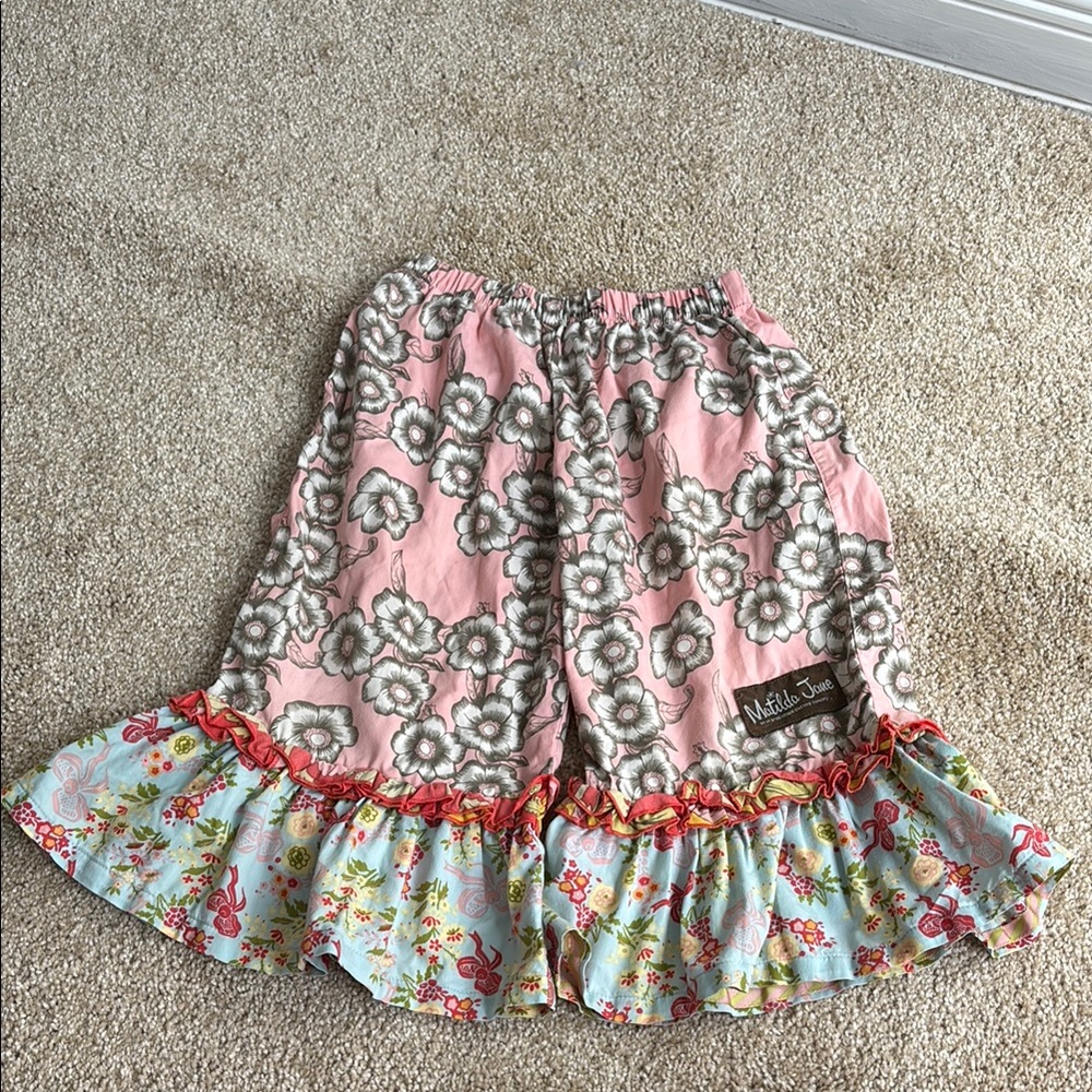 Pink Floral Ruffle Pants
